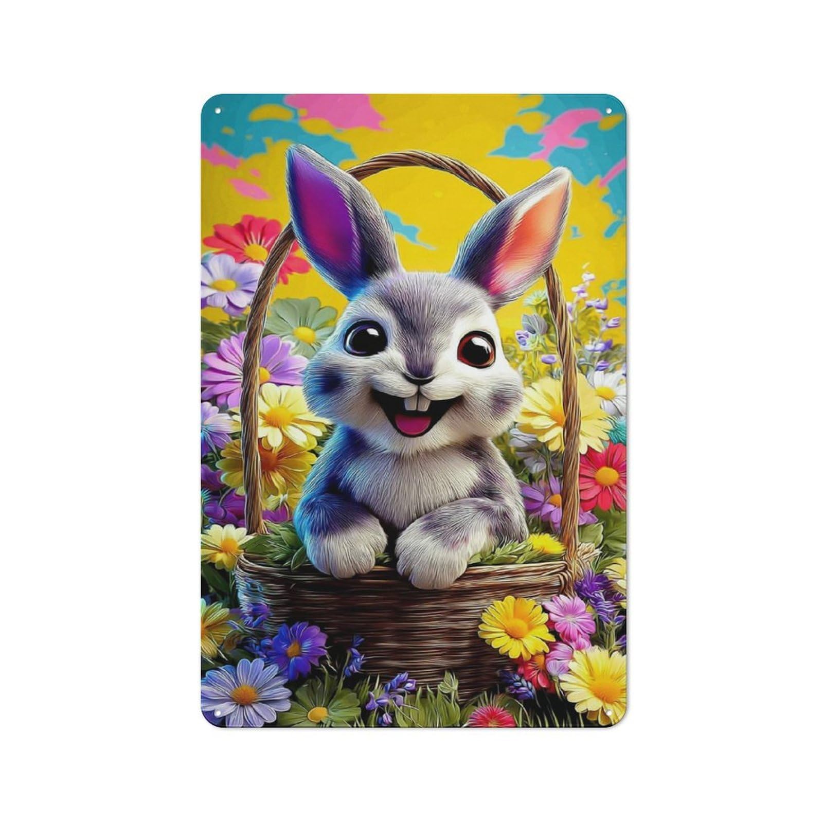 Junmoney Bright Basket Bunny Rustic Tin Sign 30X20cm For Man Cave Or Games Room, Housewarming Present For People Styling Man Cave And Games Room