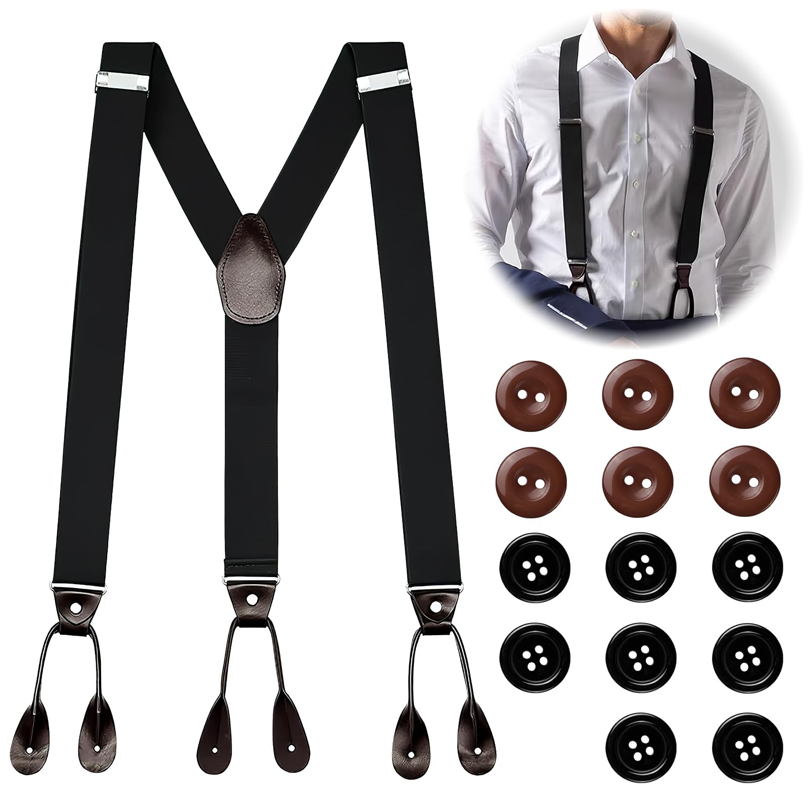 Trimming Shop Uomo Elastico Bretelle x Forma Tinta Unita Bretelle Regolabili con Metallo Resistente Clip per Pantaloni, Jeans, Pantaloni, 35mm - Bianco, 35mm