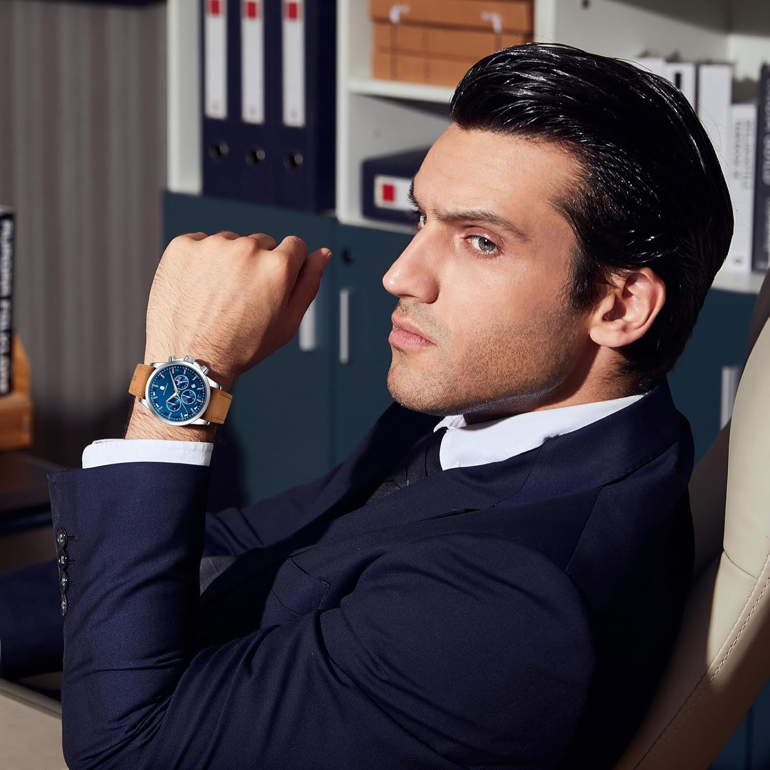 SAPPHERO Chronograph Watches for Men, Original Business Casual Stainless Steel Analog Watch 50M Waterproof Luminous Watches with Date Dial, Mens Gift - Image 3