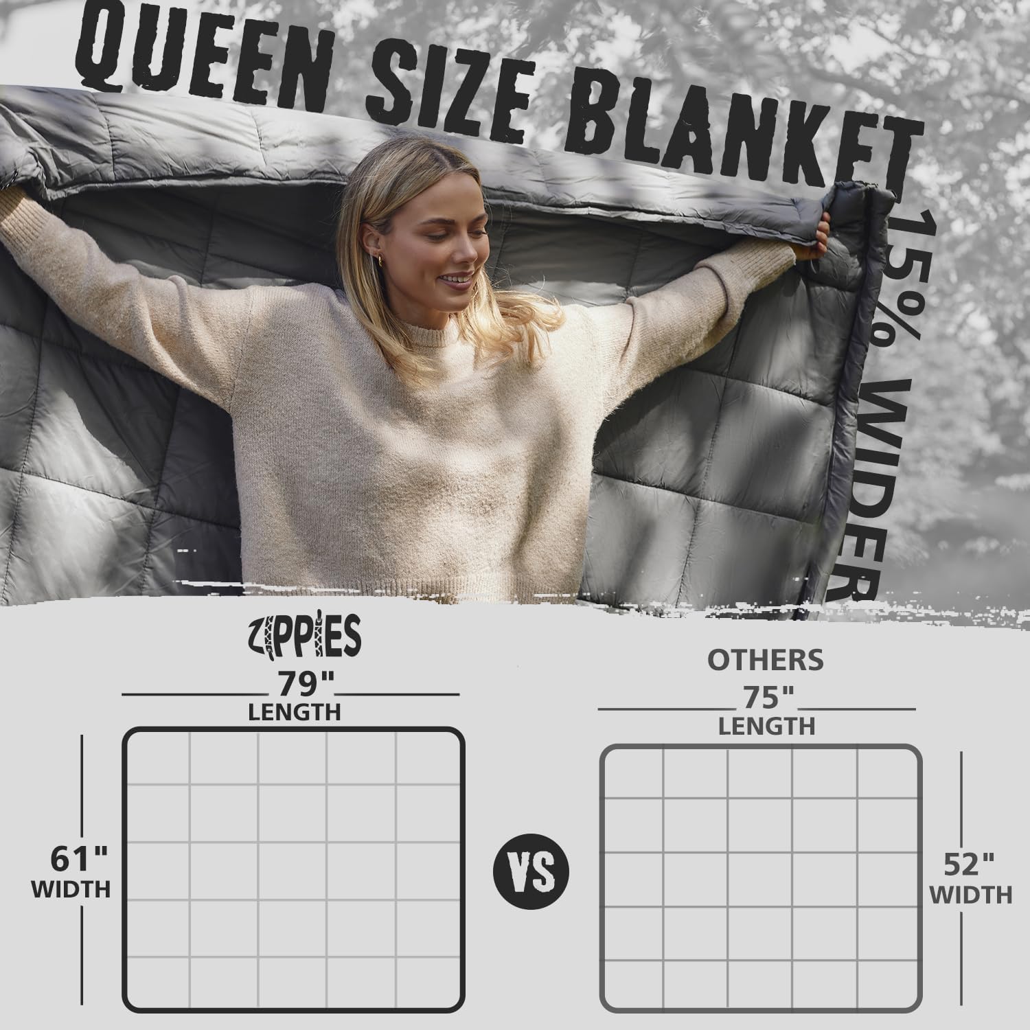 3M Thinsulate Insulation Puffy Camping Blanket for Cold Weather, Queen Size Warm Camping Quilt with Zipper, Waterproof Outdoor Sleeping Bag for Hammock, Cozy & Versatile Gift for Men and Women - Image 3