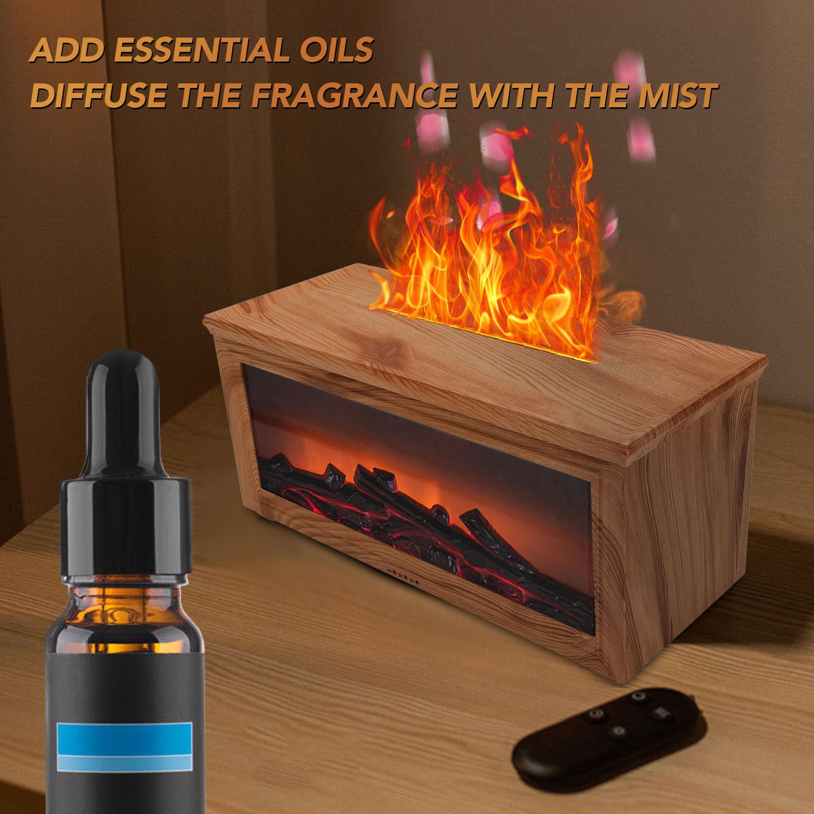 Diffuseur d'humidificateur de cheminée de 180 ML, diffuseur d'air de Flamme de cheminée, diffuseur d'huiles essentielles d'aromathérapie pour la Maison, la Chambre à Coucher, Le (Ton Clair)