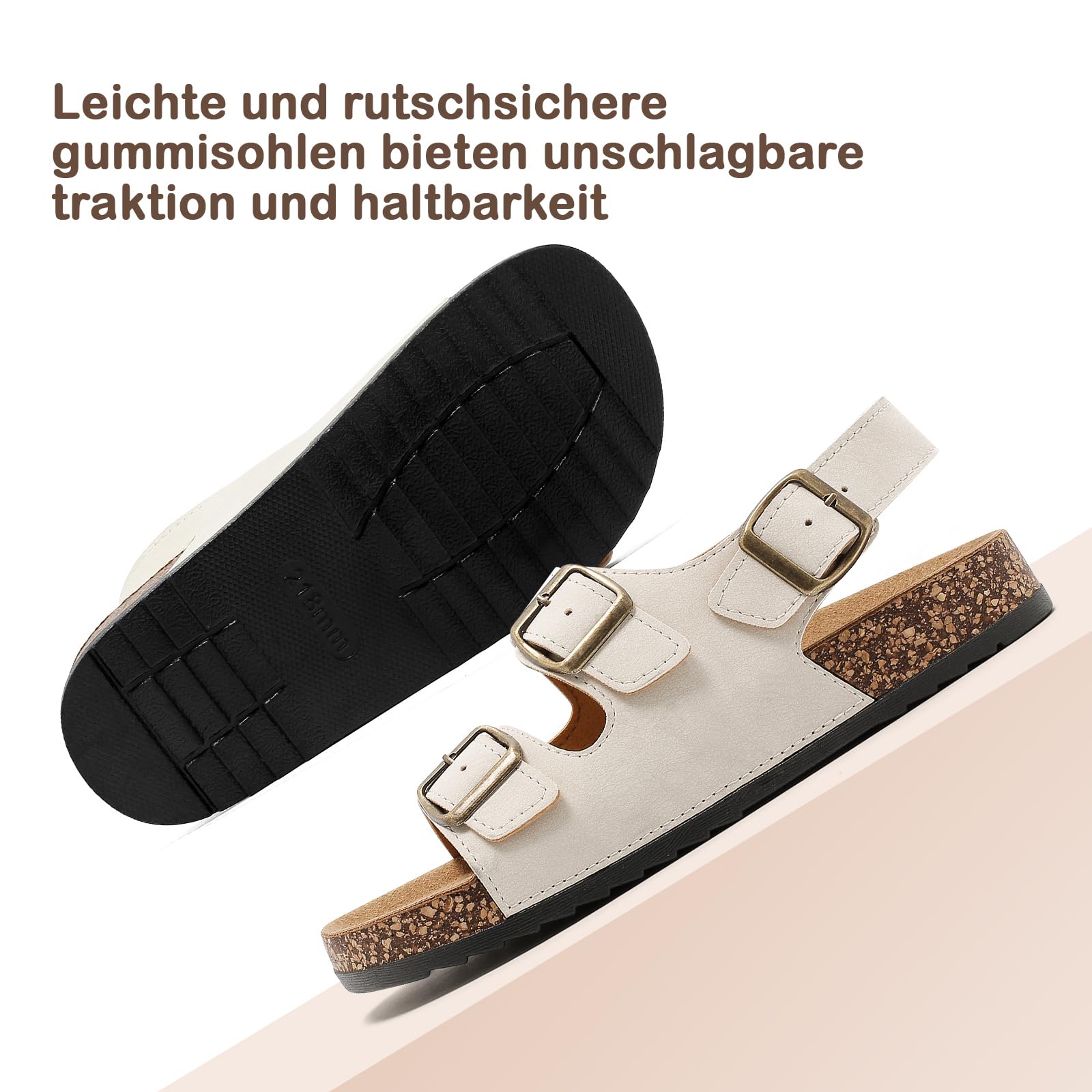 Sandalias de Niñas Niños Unisex con Corcho, Ajustables Doble Hebilla Verano Zapatillas Cómodas y Ligeras Mules Zapatos para Playa