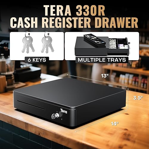 Miniatura 2 de Tera Cajón de caja registradora de apertura automática de 13 pulgadas, resistente con microinterruptor, bandeja de inserción totalmente extraíble, 5