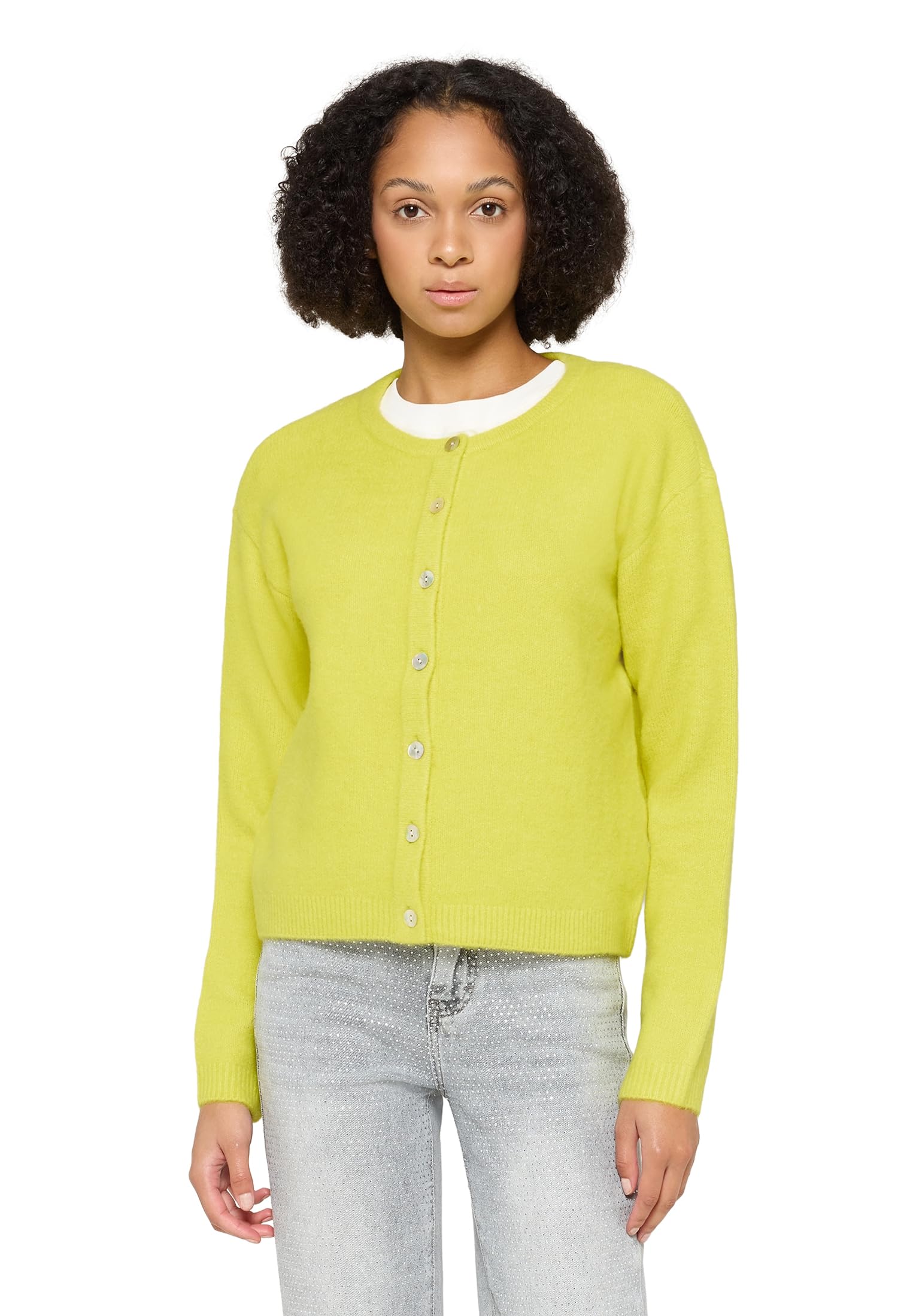 Cartoon Damen Strick-Cardigan mit Rundhalsausschnitt
