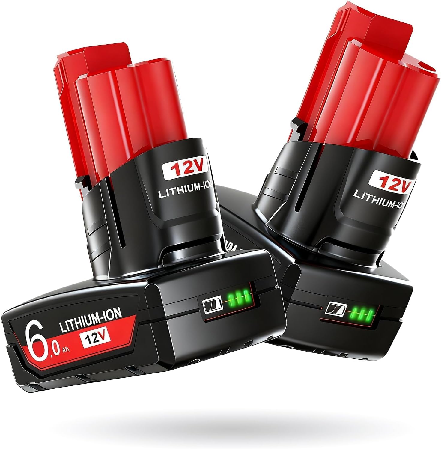 2X 12V 6.0Ah/6000mAh Compatible with for Milwaukee M12, Red-Black-2