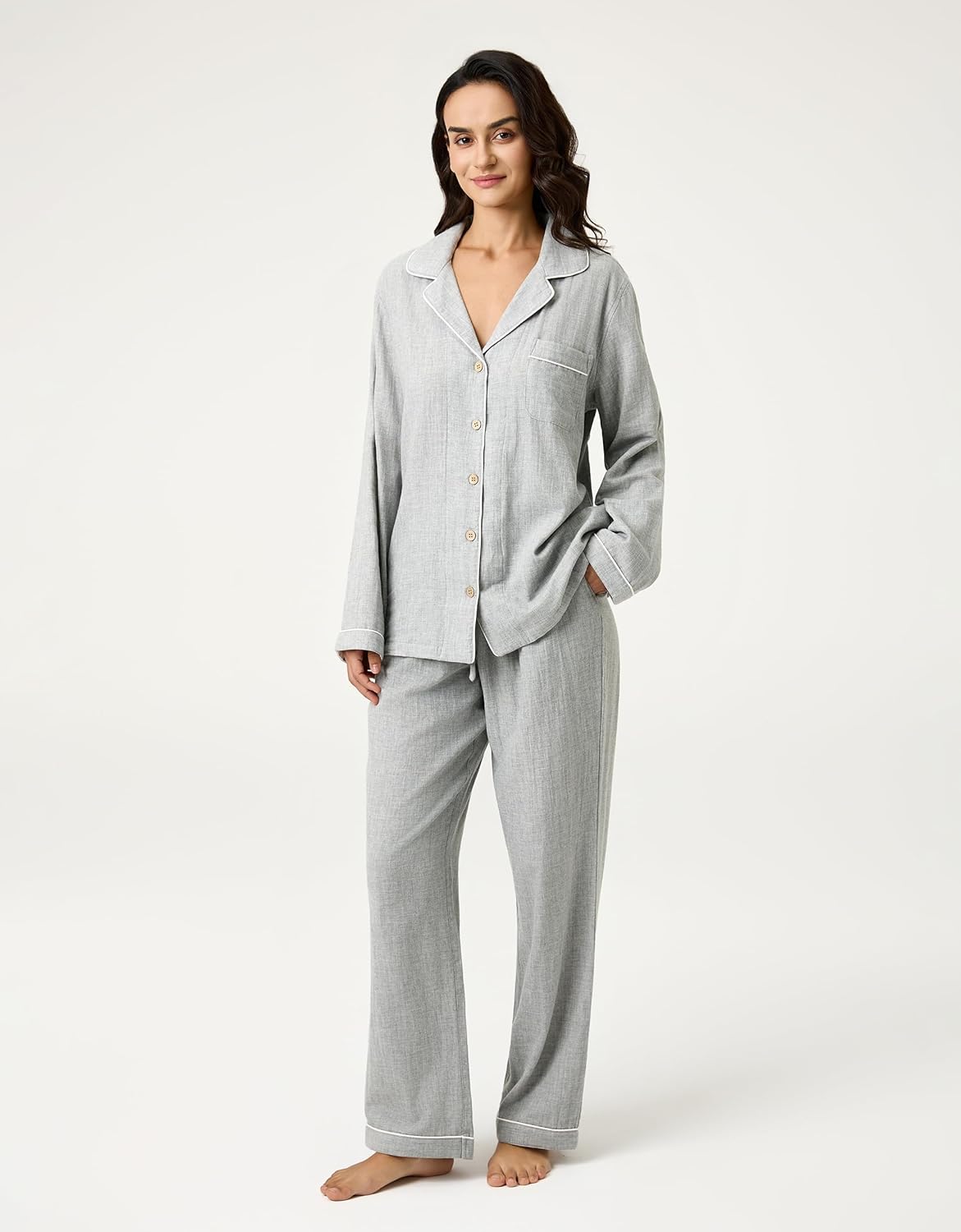 BESTOUCH Women's Pajama Sets 100% Pure Cotton Muslin Linen Feel Sleep Shorts Pjs 2 Piece Soft Sleepwear Lounge Set for Women - Image 5