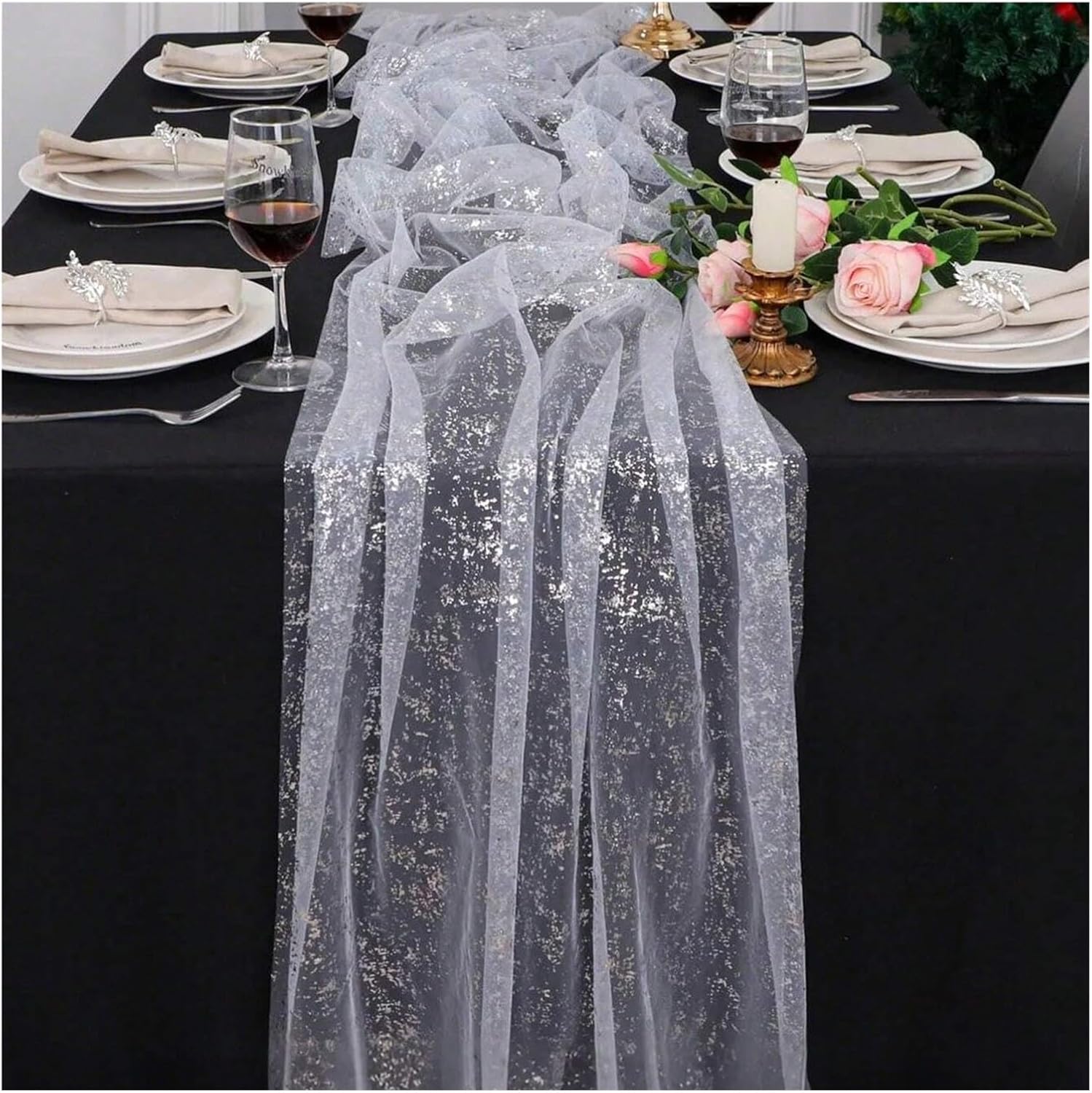 Chiffon Table Runner 1 Chiffon Table Runner, Suitable for Weddings, Birthdays, Brides Welcoming(Gold,50x50cm)