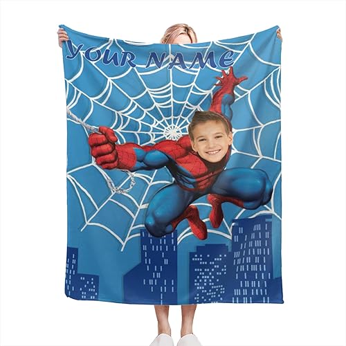 Miniatura 1 de MoThy Manta de superhéroe personalizada de vellón para niños, manta personalizada con foto y nombre (B)