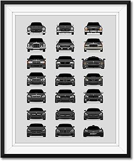 Mercedes-Benz History and Evolution Inspired Car Poster Print Wall Art Handmade Decor Best of Mercedes Benz Generations- Dark Grey, 8x10" Metallic Print (Unframed) - Perfect Gift for Car Enthusiast