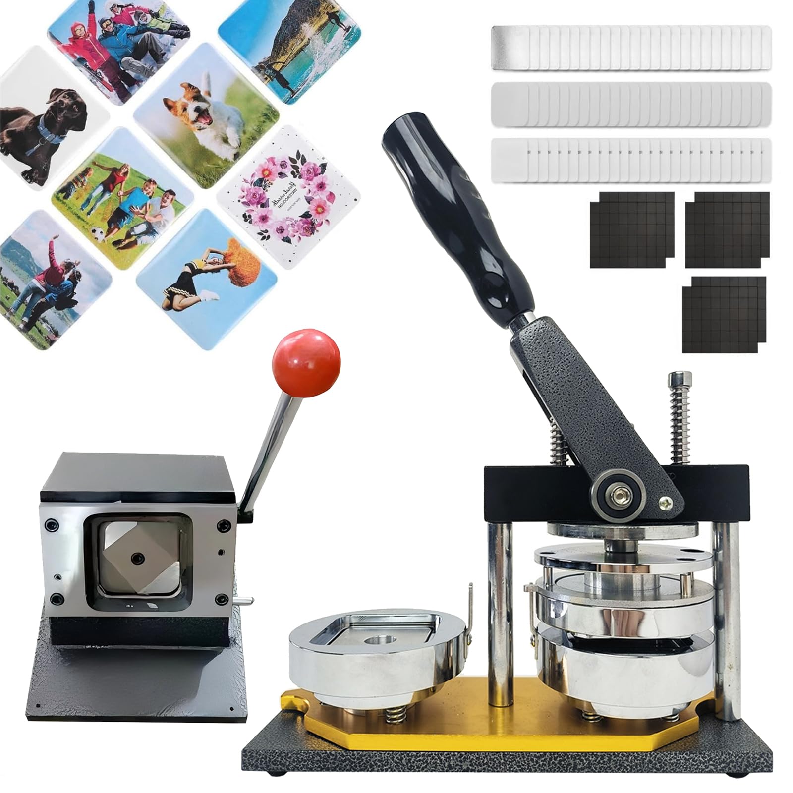 JKJZSALJ Badge And Button Making Machine,2X2Inch Fridge Magnet Button Badge Making + Paper Cutter + 100Pcs Component
