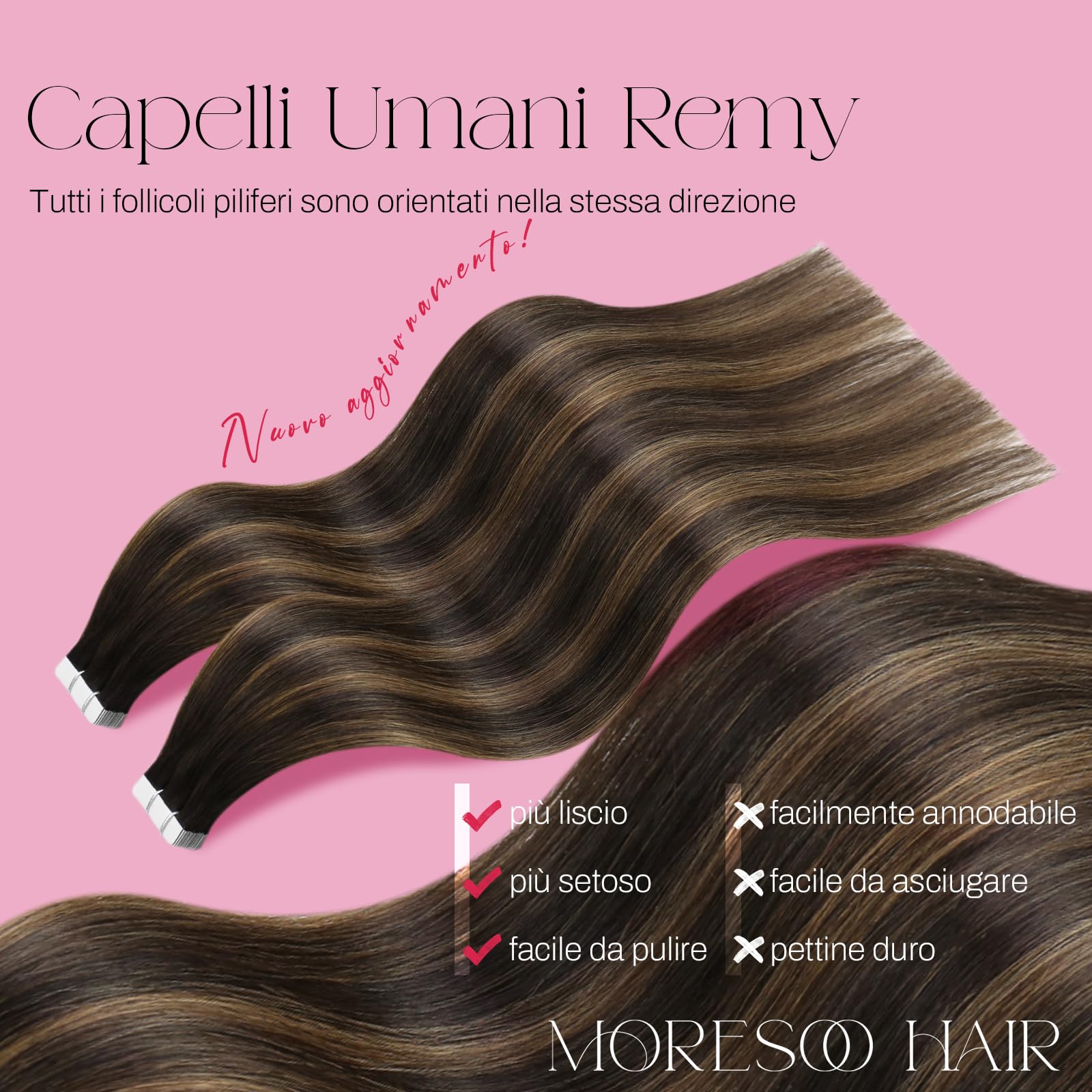 Moresoo Extensiones de Cabello Adhesivas Natural Balayage #2/6/2 Mezcla de Marrón Más Oscuro con Marrón Medio Cabello Humano Extension Adhesivas De Pelo 12 Pulgadas 30Gramo/20Piezas