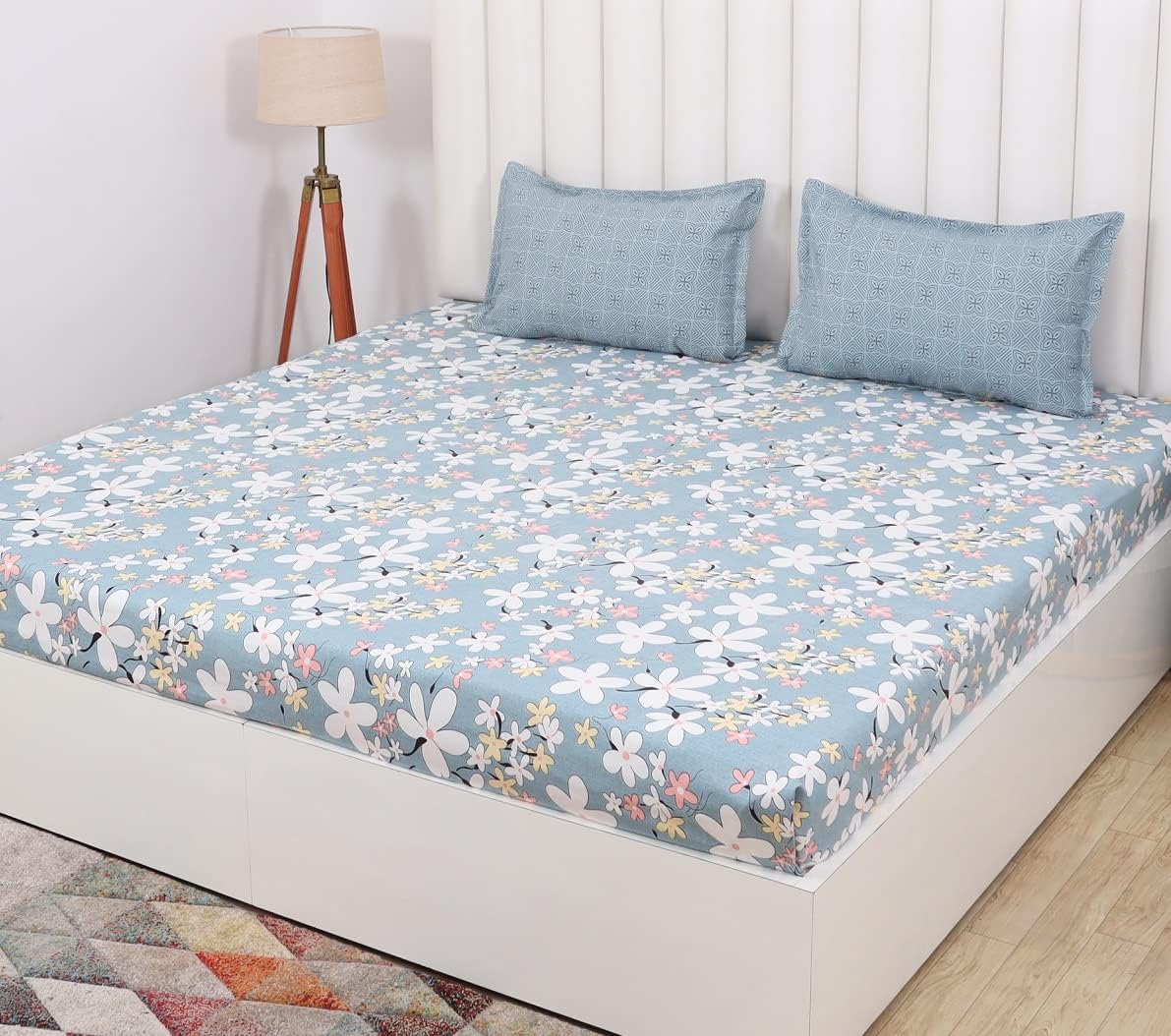 Ritvik Decor - Elastic Fitted bedsheet King Size 400tc Cotton (108x108 inches) for Double Bed with 2 Coordinate Pillow Covers (Grey - Floral) (B0CV48Y7ZR) Amazon Price History, Amazon Price Tracker