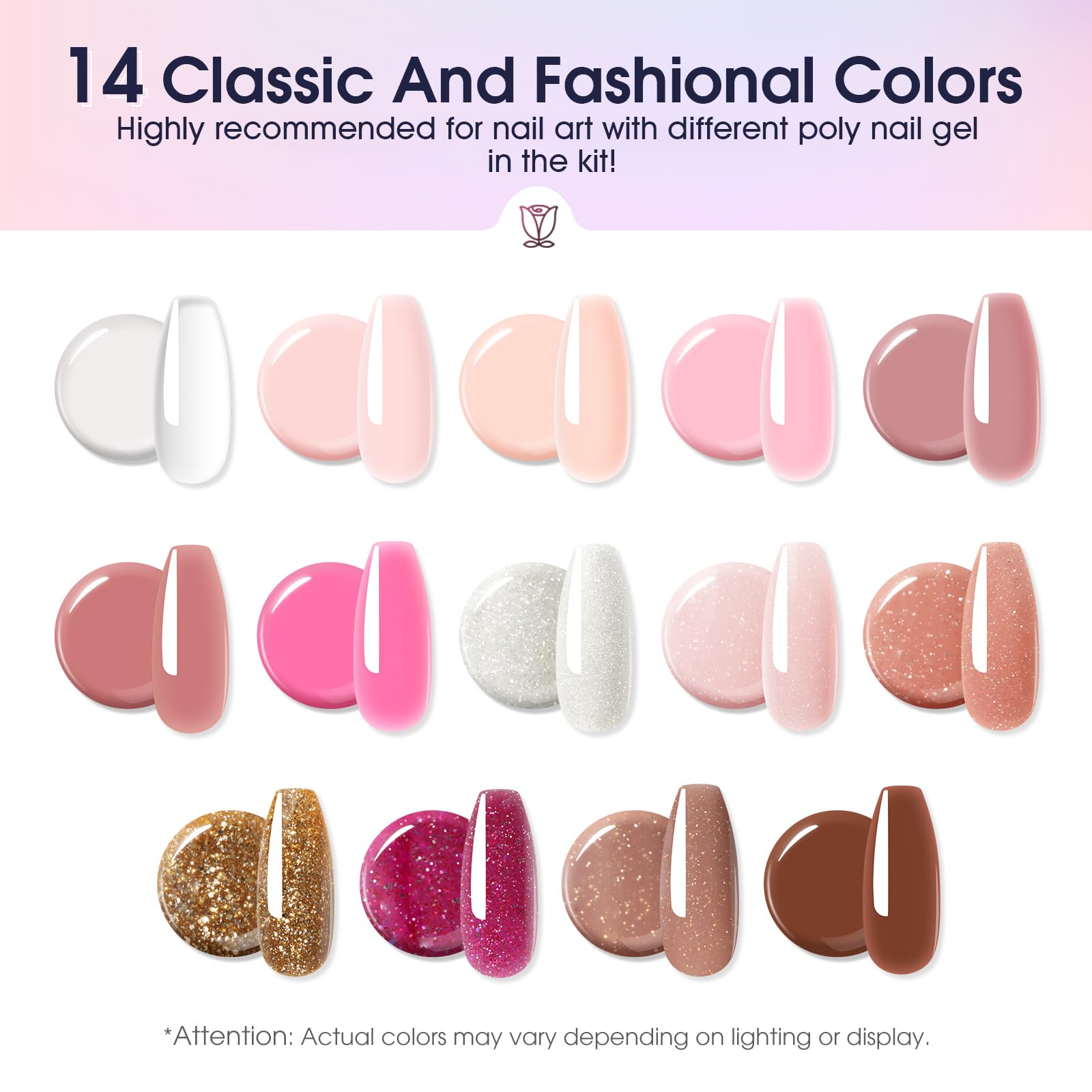 ROSALIND Kit Ricostruzione Unghie Gel Completo, Kit Unghie Gel Completo con Mini UV/LED Lampada, 14 Colori poligel per Unghie con Base y Top Coat per Principianti