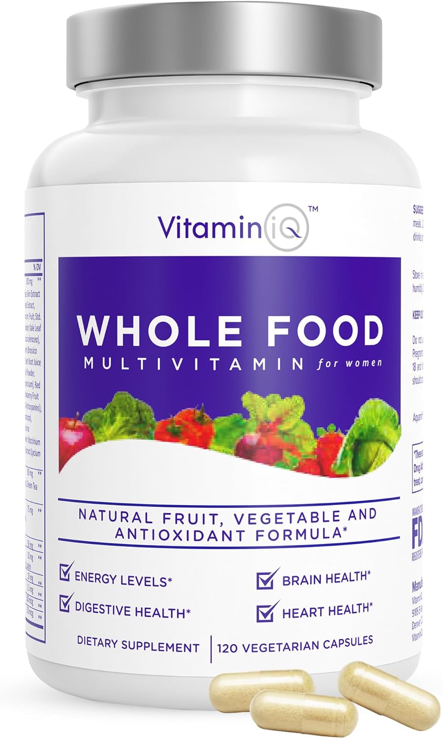 Multivitamin for Women (120 Vegetarian Capsules) Whole Food Vitamin with Essential Nutrients, Natural Calcium, Magnesium, Selenium, Zinc, Biotin, Vitamin A, B6, C, D3, E, K and More