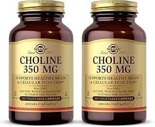 Solgar Choline 350 mg - 100 Vegetable Capsules, Pack of 2 - Non-GMO, Vegan, Kosher - 200 Total Servings