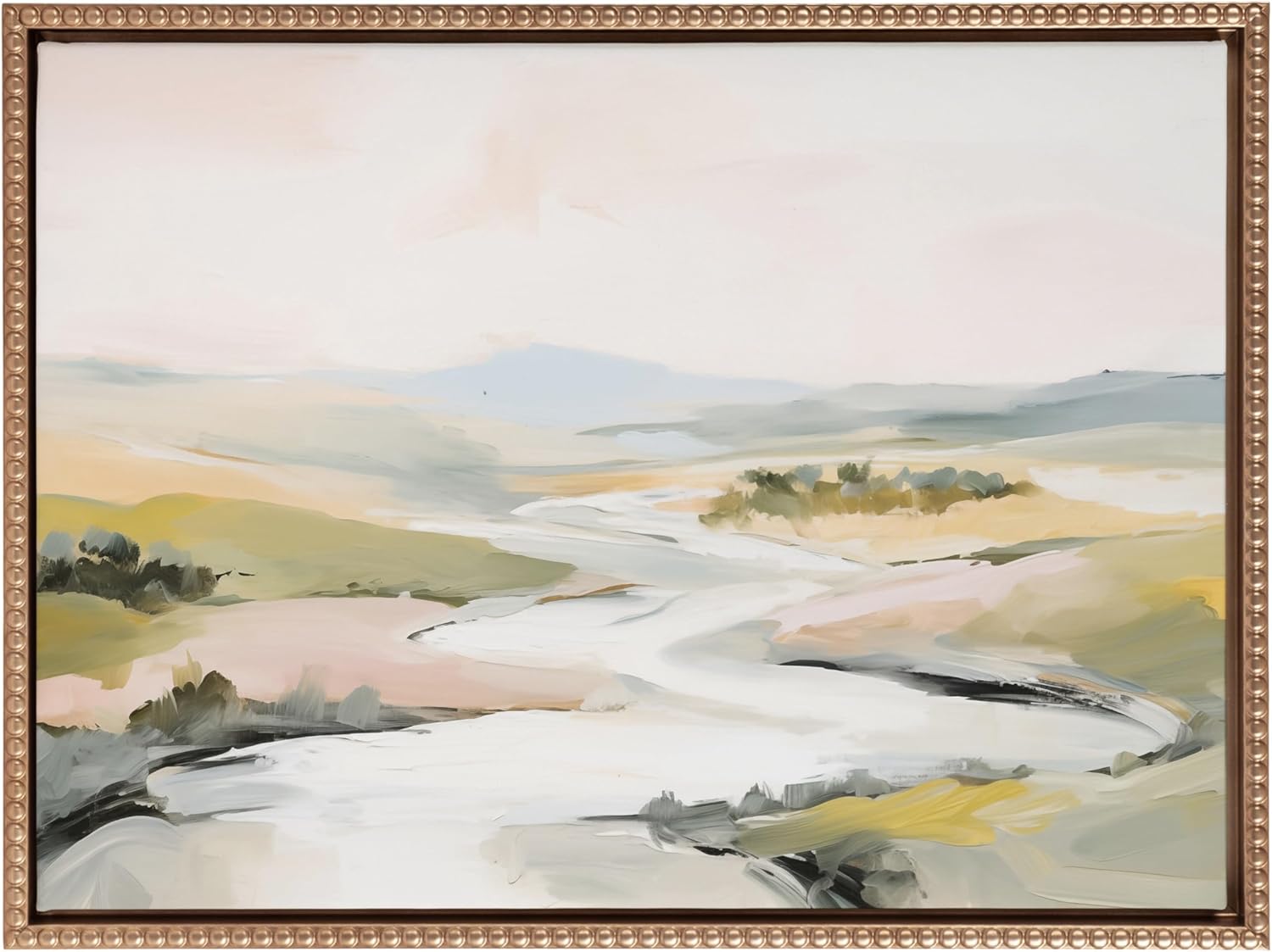 Kate and Laurel Sylvie Beaded Tranquil Landscape II Vintage Framed Canvas Wall Art by Amy Lighthall, 18x24 Gold, Abstract Nature Painting Art for Wall