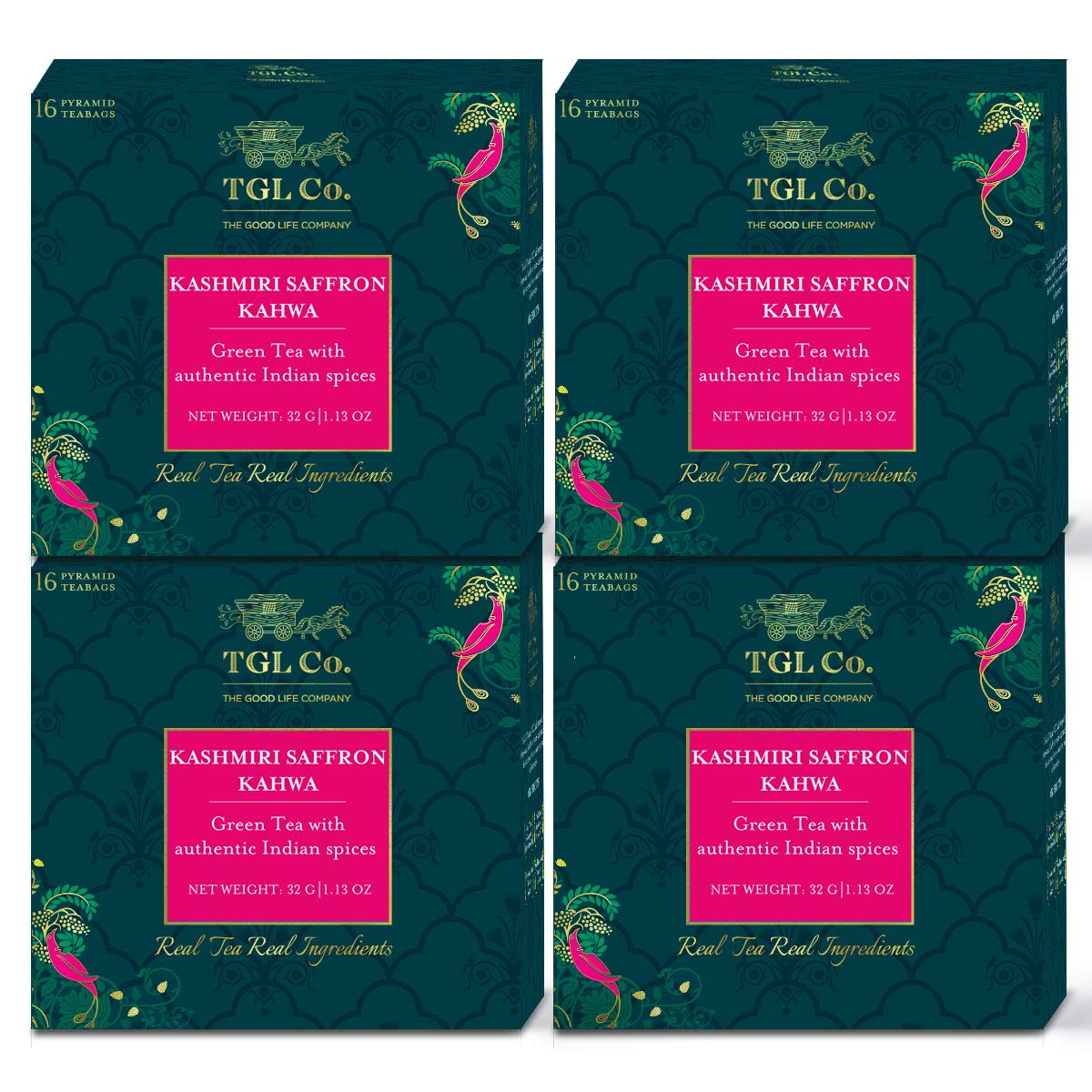TGL Kashmiri Kahwa Green Tea Bags, 64 Tea Bags with Green Tea, Cinnamon