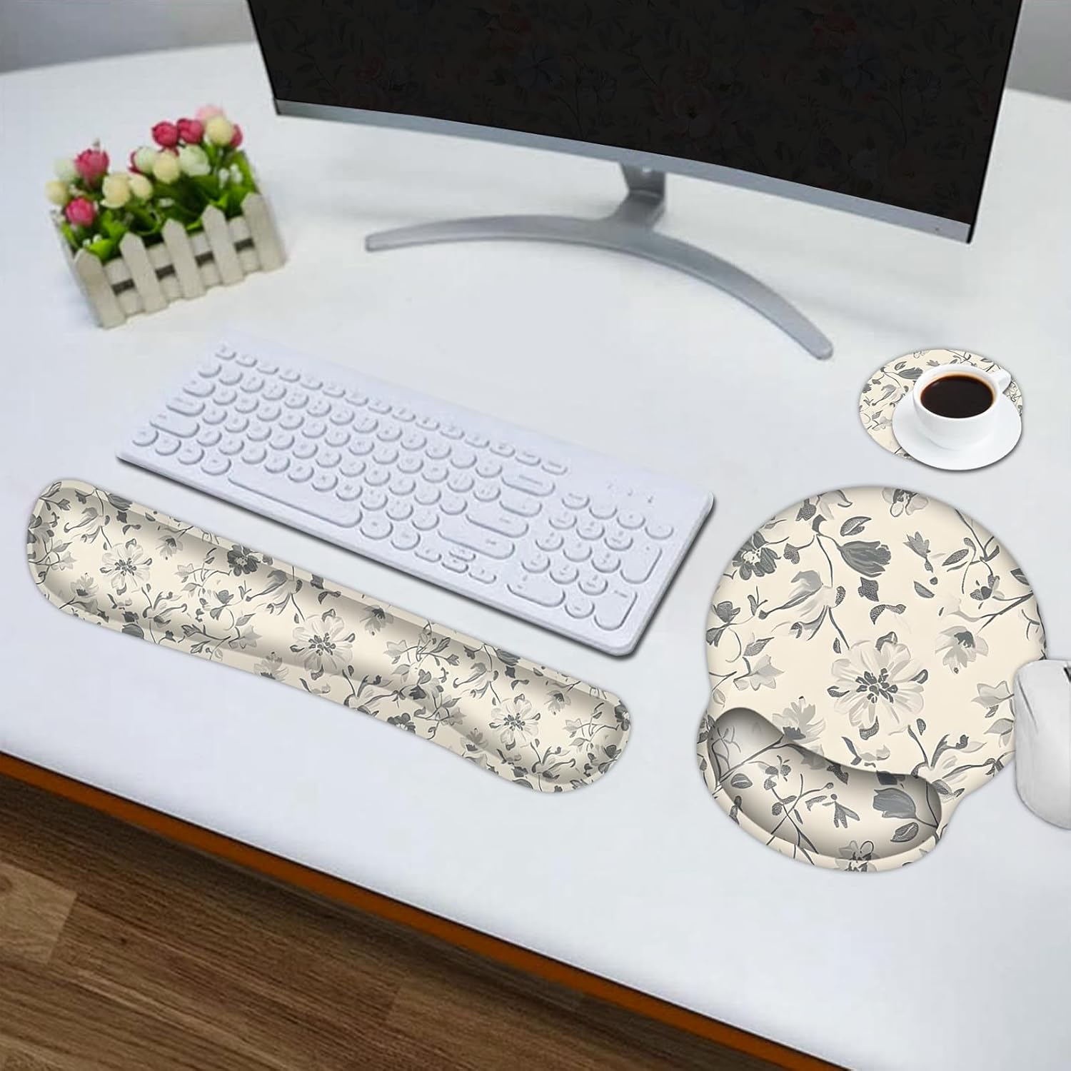 DINKY Desk Mat Mouse Pad, XXL Large Gaming Mouse Pad with Wrist Rest Wrist Support, Ergonomic Mouse Pads, Keyboard Wrist Rest, Desk Accessories Decor for Home Office, Apricot Art Leaf - Image 2