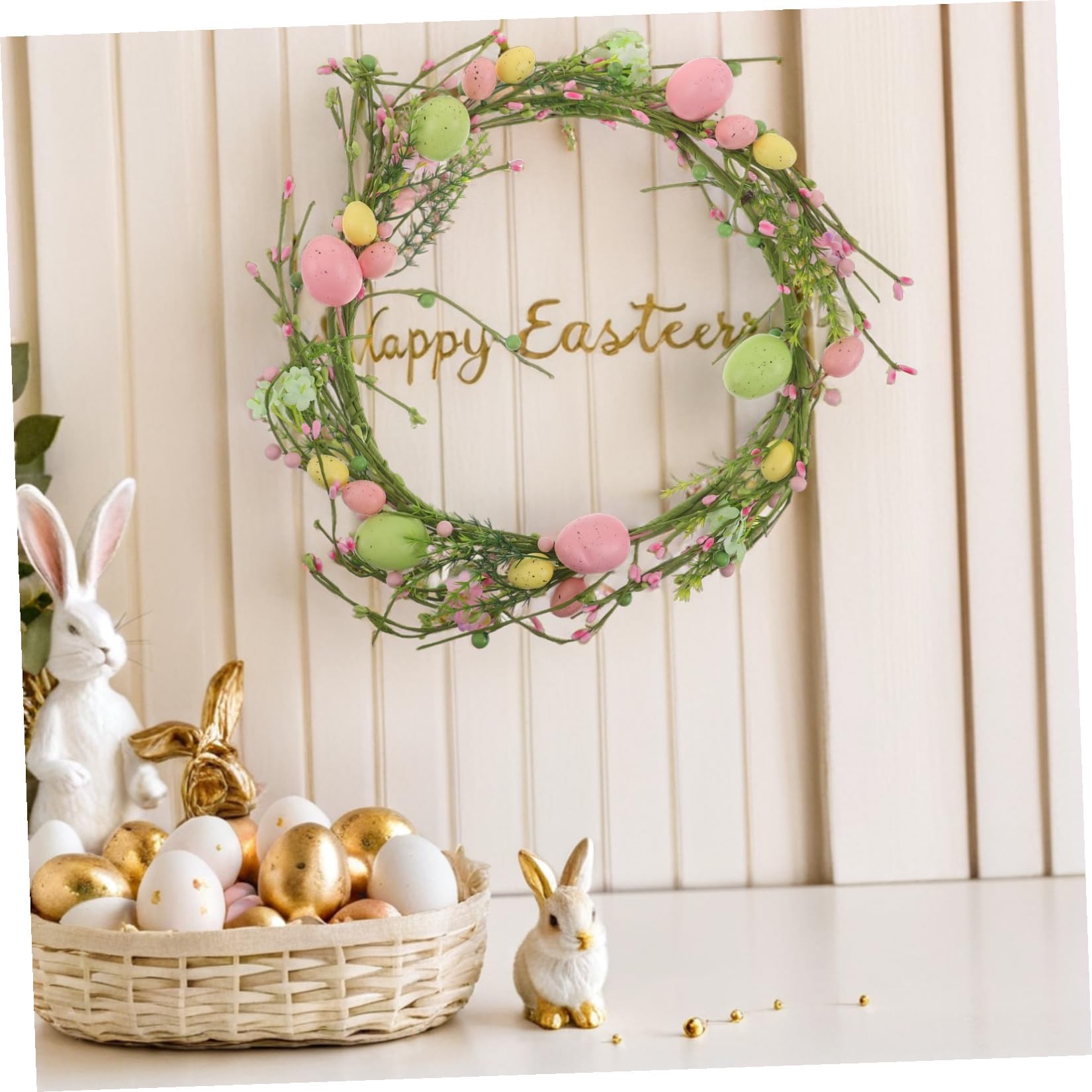 Gadpiparty Ghirlanda Pasquale Primaverile con Uova e Bacche Artificiali, Decorazione Versatile in Schiuma e Tessuto per Feste e Riunioni Familiari