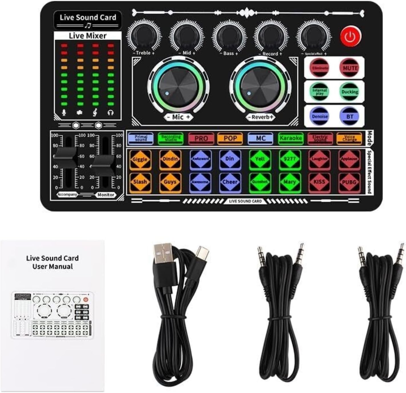 Mini Audio Interface Podcast Mixer Sound Card with Muti Types DJ Mixer Effects for PC Computer Live Streaming AE