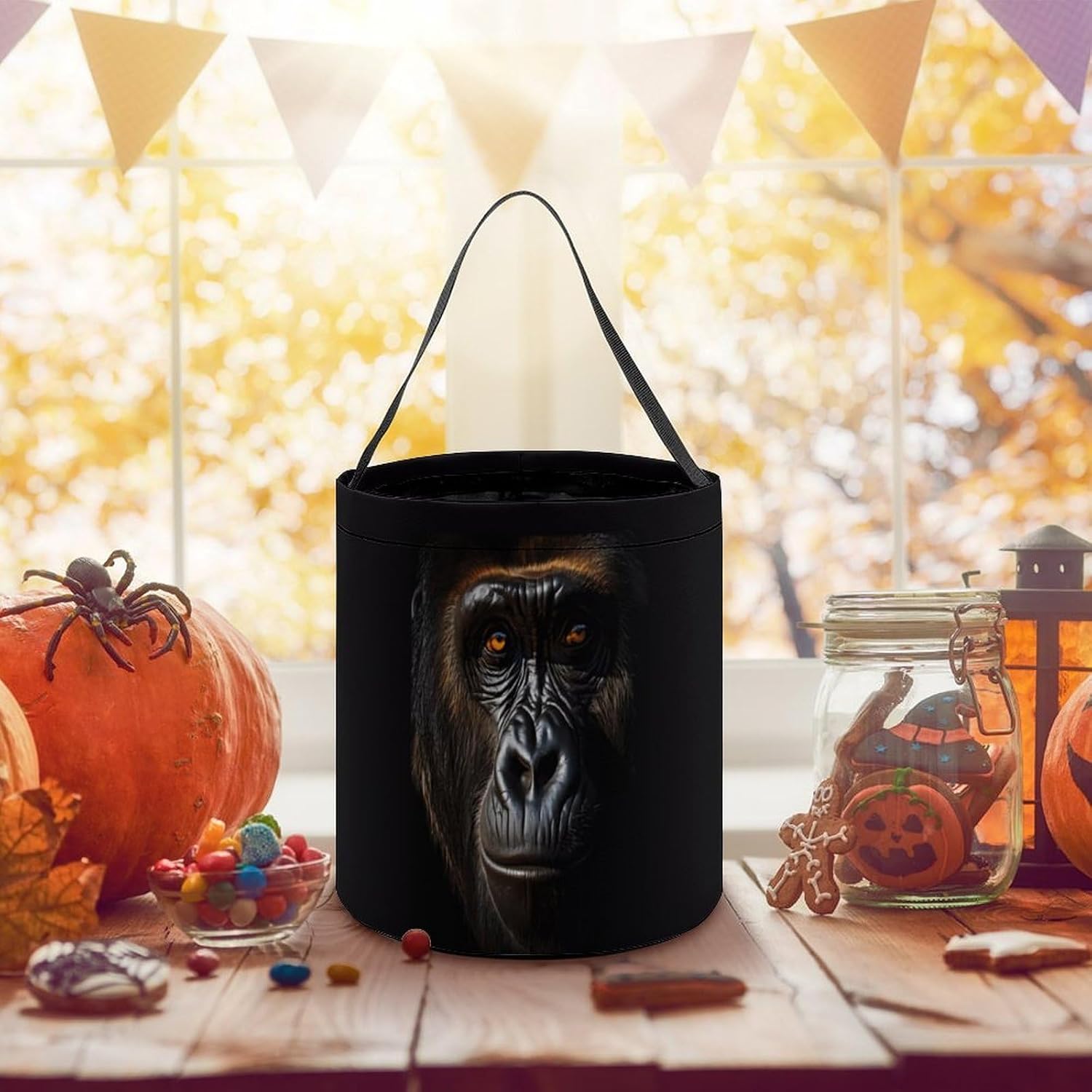 Gorilla Face Halloween Treat Bag Reusable Candy Basket Tote Goody Bags Gift Party