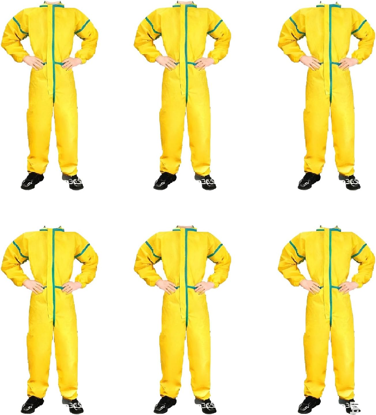 6 Pack Yellow Disposable Coveralls with Hood, Protective Suits for Chemical and Cleaning Work