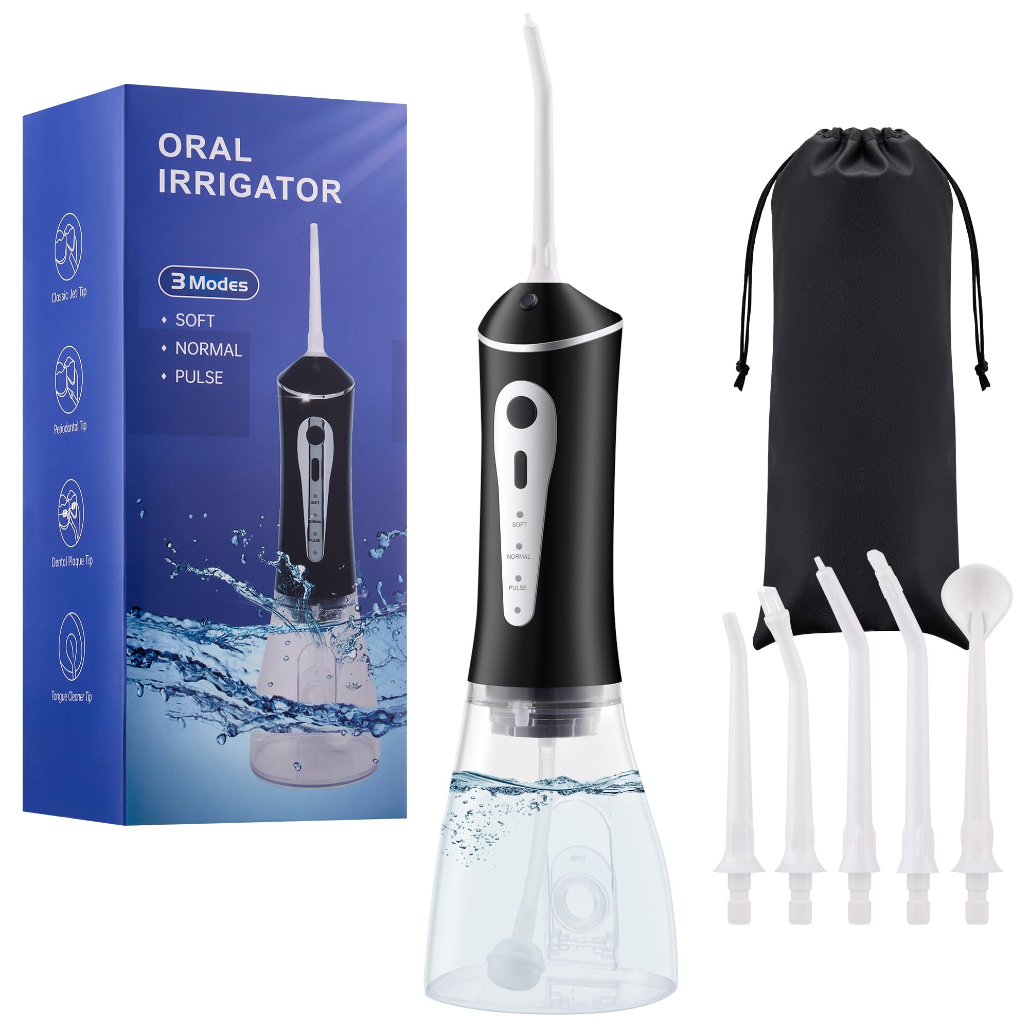Hydropulseur – Irrigateur buccal sans fil à 3 modes pour un nettoyage efficace des dents, portable et étanche IPX7, choisissez votre couleur (noir, blanc, rose)