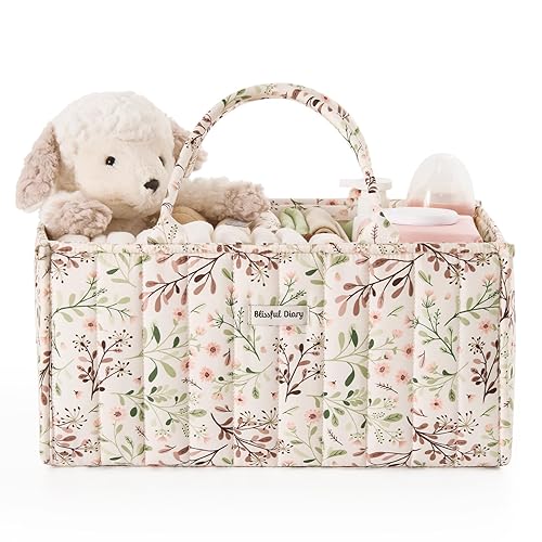 Blissful Diary Floral Diaper Caddy Organizer, Stylish Nursery Storage Basket,