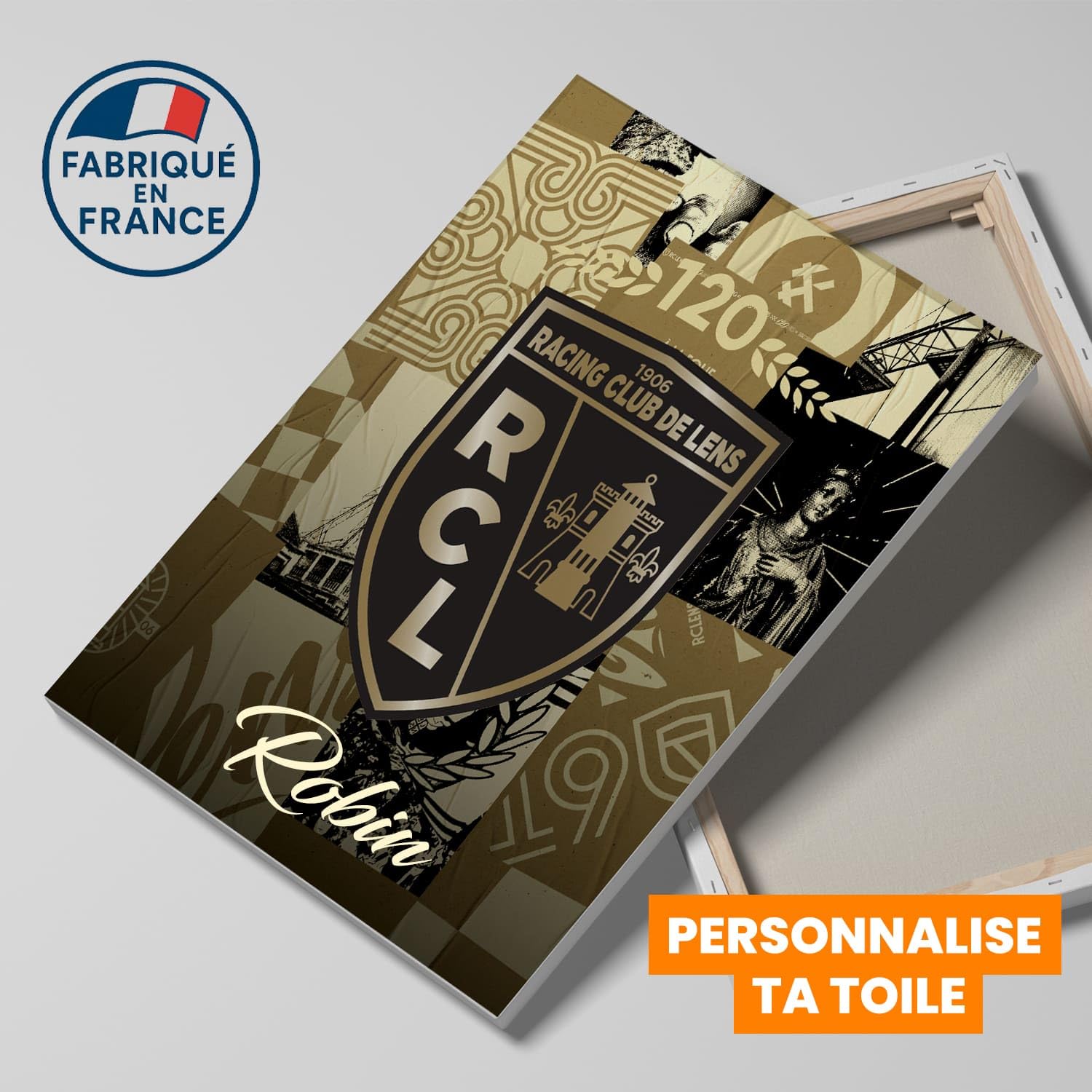 Toile personnalisable Racing Club de Lens – Édition 120 Ans | Produit Sous Licence Officielle | Format 50x40 cm | Fabriqué en France | Décoration Supporters – Personnalisation Prénom (Third)