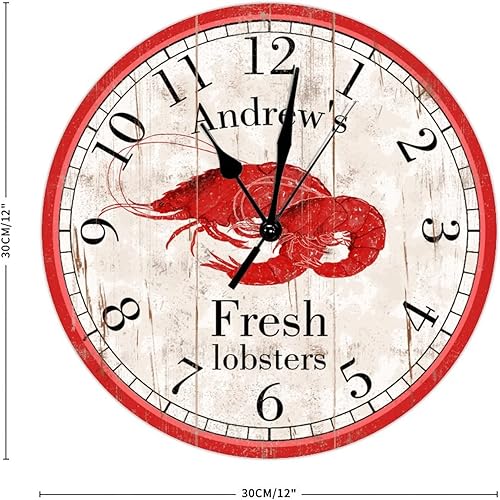Miniatura 2 de Reloj de madera personalizado con langostas rojas y frescas, relojes de madera de cuarzo de calidad, funciona con pilas, relojes de pared de 12