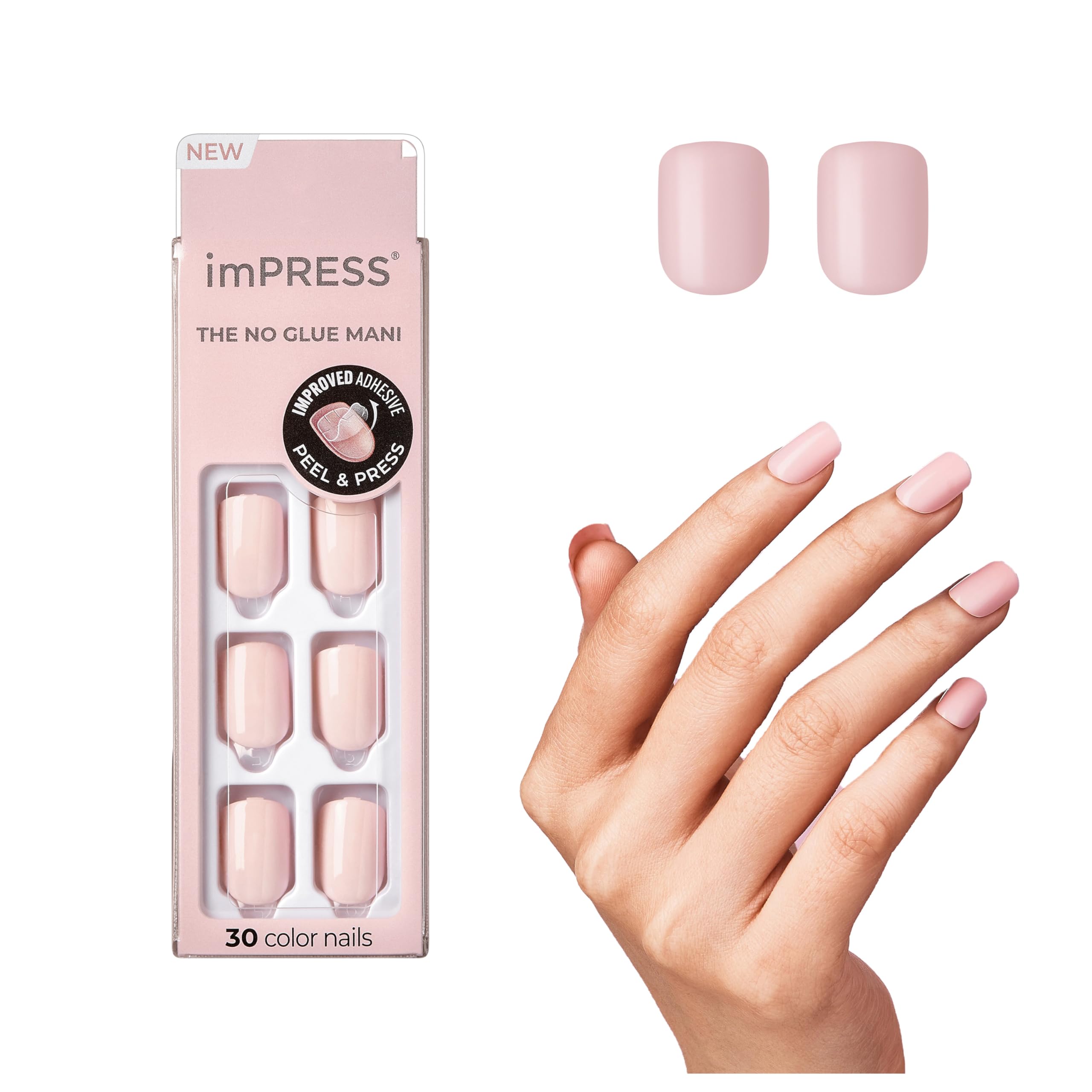 KISS imPRESS Color Gel Nail Kit, Pick Me Pink, with PureFit Technology, Polish-Free Colour Mani, Includes Prep Pad, Mini File, Cuticle Stick, and 30 Fake Nails