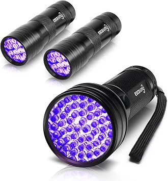 ESCO LITE UV Black Light 51 LED and 2 Packs12 LED 395nm Flashlight for Pet Urine Detection,Dry Stains,Bed Bug,Scorpion
