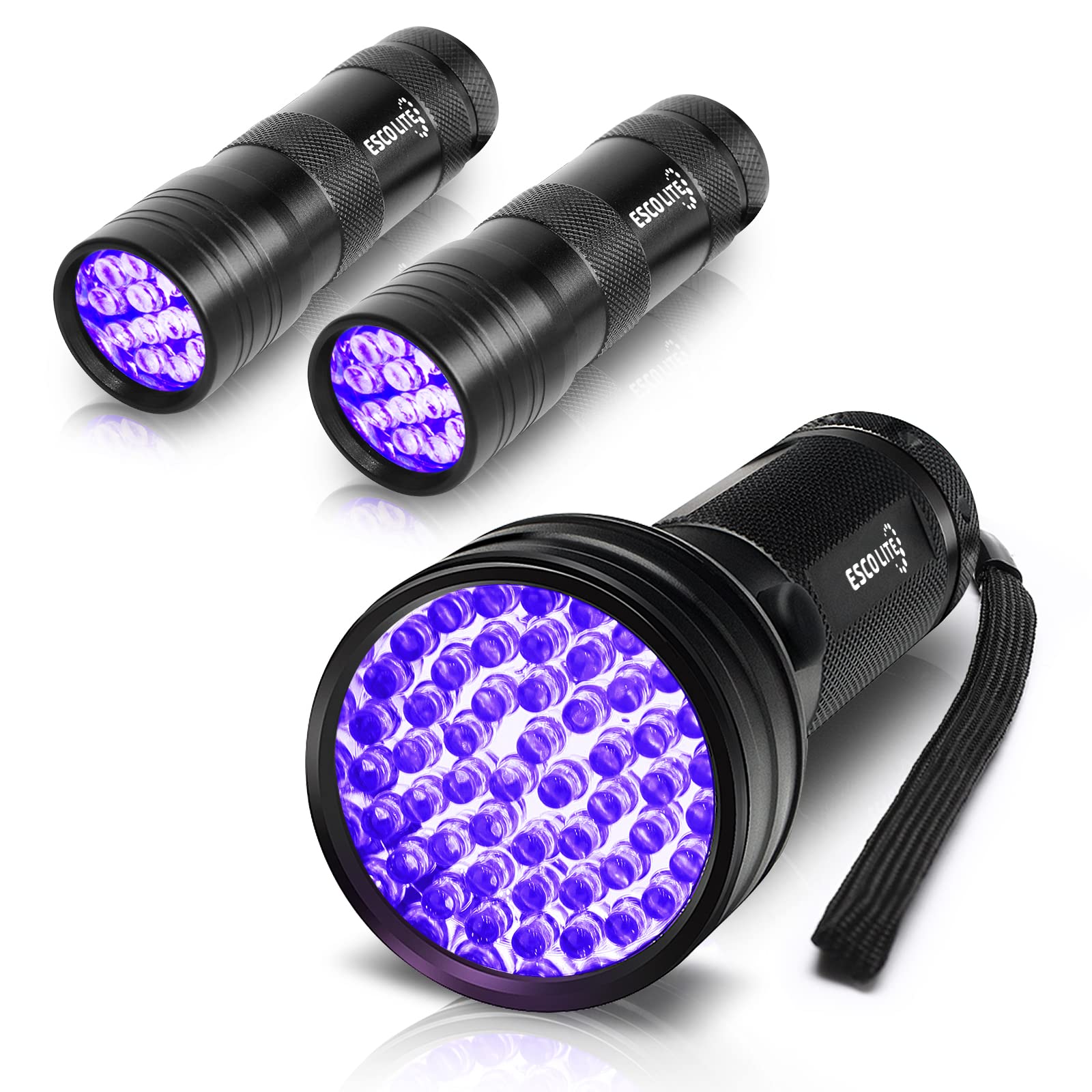ESCO LITE UV Black Light 51 LED and 2 Packs12 LED 395nm Flashlight for Pet Urine Detection,Dry Stains,Bed Bug,Scorpion : Pet Supplies