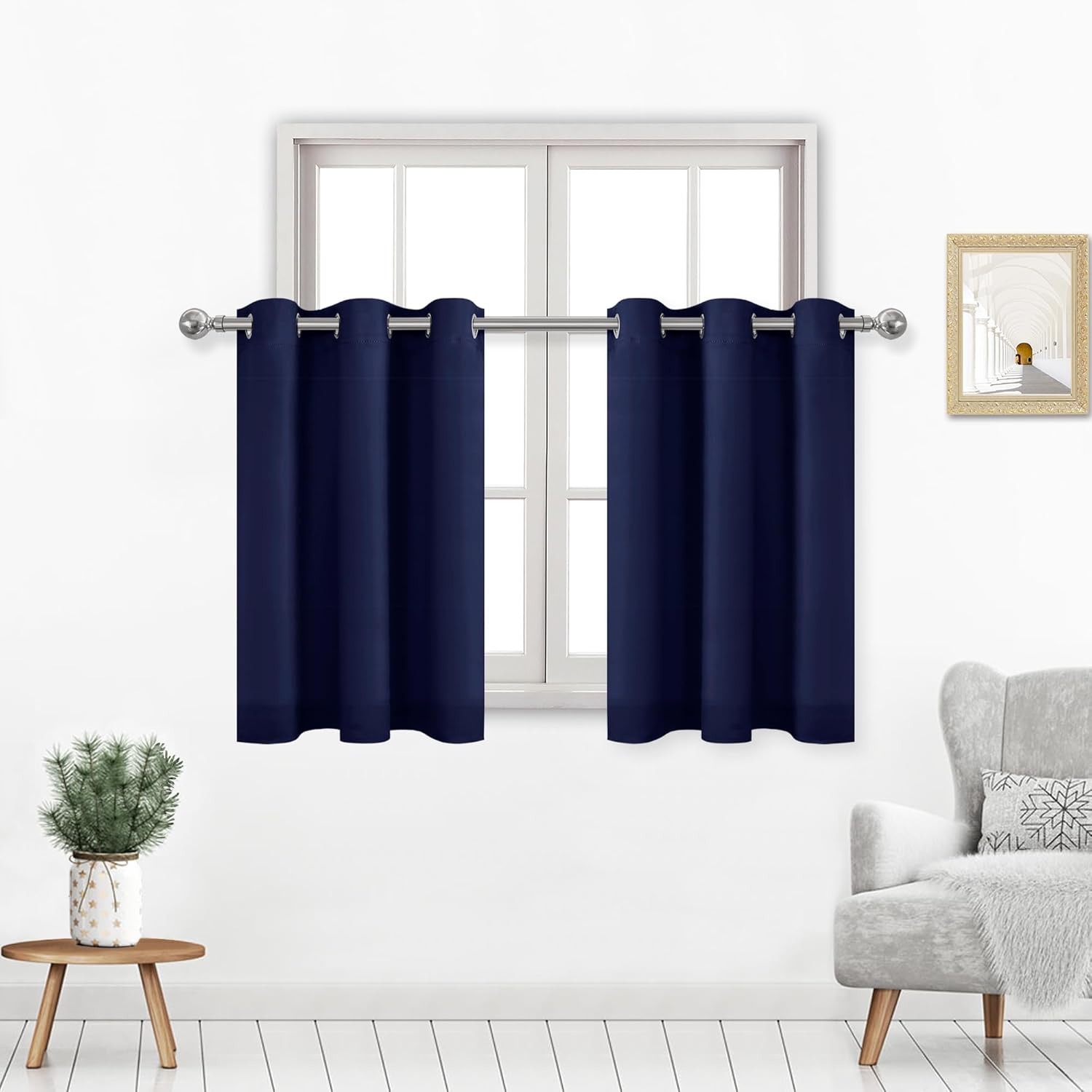 DWCN Navy Short Curtains 36 Inches Long, Small Blackout Curtains for Small Windows - W42 x L36,Set of 2, Navy Blue