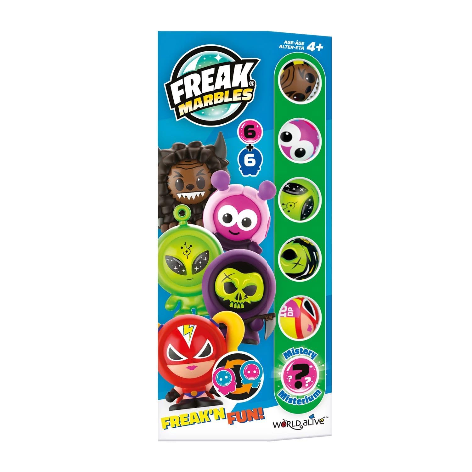Freak Marbles 2218459 Totem Pack Grün, Sammelmurmeln 6er Set, inkl. seltener Überraschungsmurmel, Murmeln zum Sammeln, Mixen, Tauschen und Spielen für Kinder ab 4 Jahren, deutsche Edition