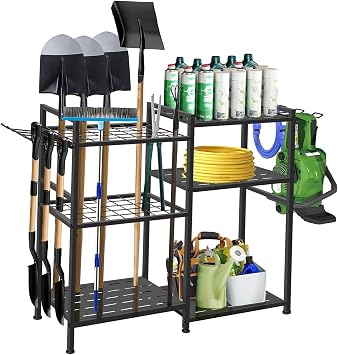Garden Tool Organizer, 33.811.832inch Heavy-Duty Steel Garden Tool Rack Storage, Yard Tool Tower Rack for Garage Organizers and Storage, Holds Long-Handled Tools/Rakes/Brooms, Outdoor