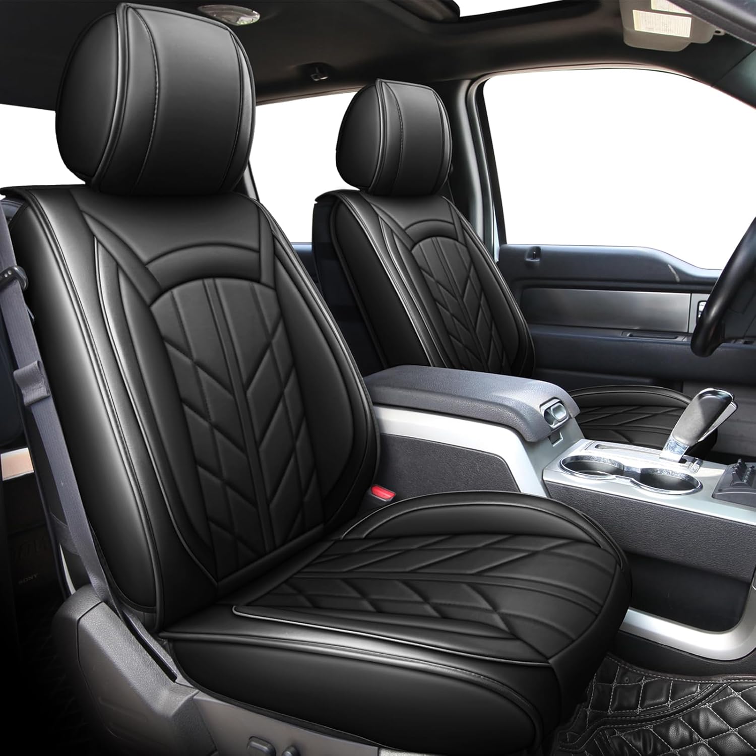 Custom Fit for 2015-2022 Ford F150 F250 F350 F450 Front Seat Covers Super Crew Cab,2Pcs Seat Covers Pu Leather Seat Cushion for Trucks Pickup,Black&Grey