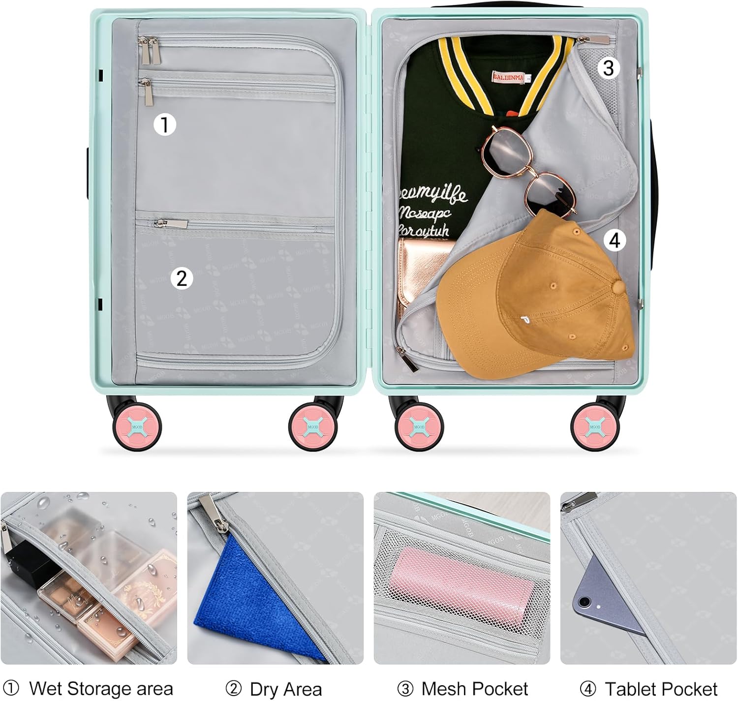 24 Inch Medium Checked Luggage,Hardside Rolling Suitcase with 4 Spinner Wheels & TSA Approved Lock,PC Hard Case Lightweight Carry Luggage for Women