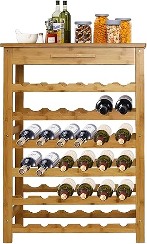 Miniatura 2 de Kinpaw Estante de vino de bambú para 36 botellas, estante de almacenamiento de exhibición de 6 niveles, estante de exhibición de vino de pie con