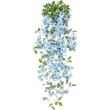 White Artificial Hanging Flowers for Outdoors, 2 PCS 35.4" Faux Outdoor Hanging Plants, UV Resistant Fake Spring Flowers for Porch Patio Balcony Pergola Decor White