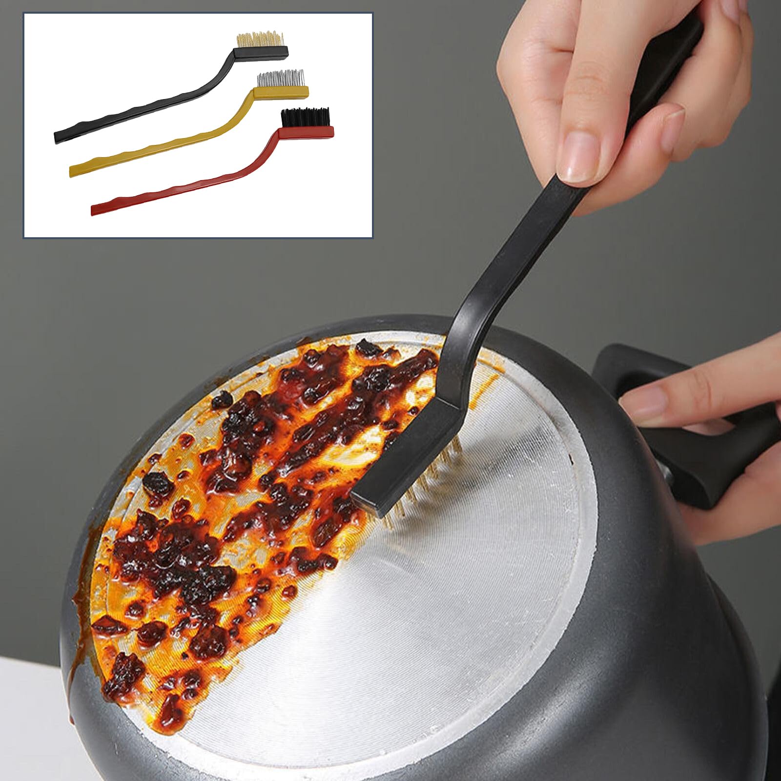 Rooyar 3PCS Kitchen Stove Brushes for Cooktops Stove Ovens Sinks Kitchen Metal Fiber Brush