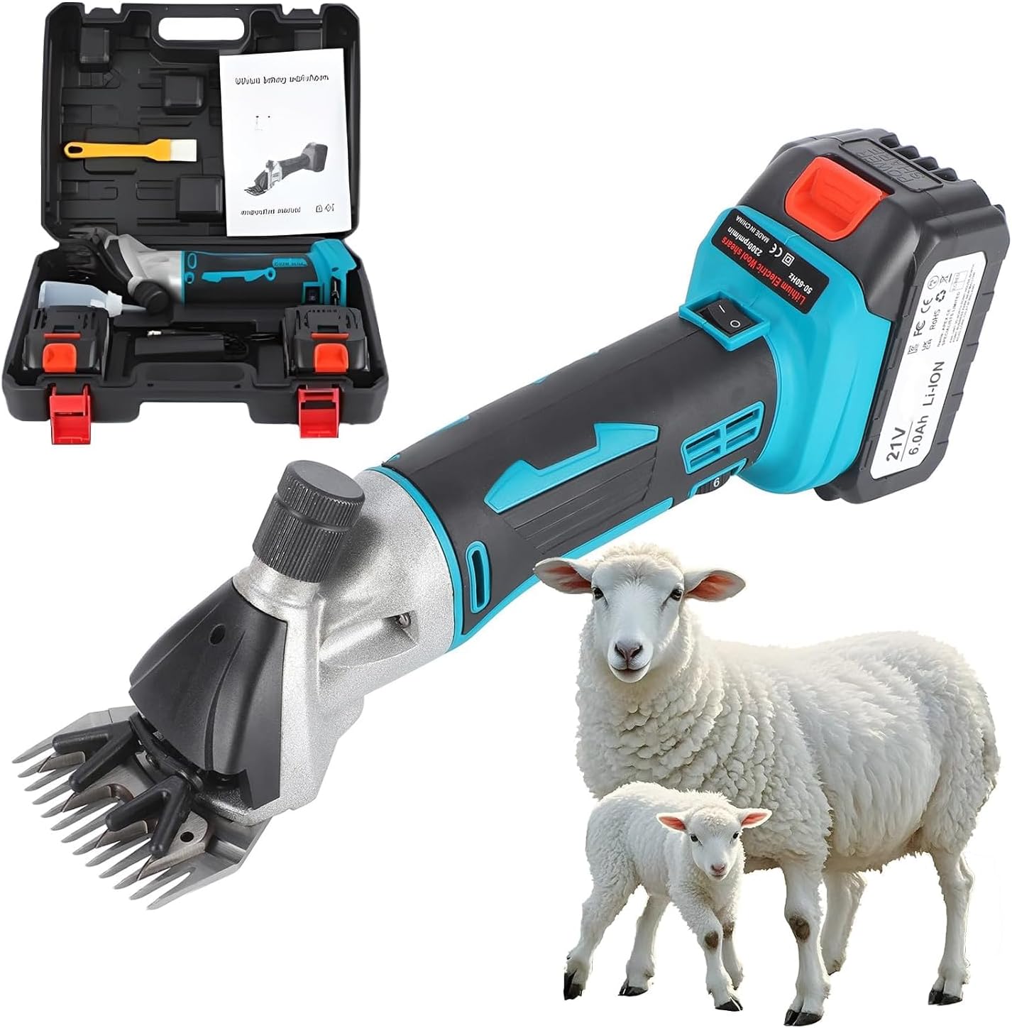 Cordless Sheep Shears Electric Shearing Clippers, 850W 6 Speeds Professional Shears with Tool Box & 2 Battery