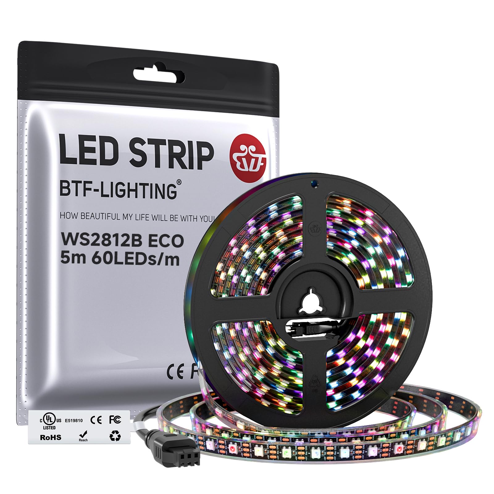 BTF-LIGHTING WS2812B Fili in lega ECO RGB 5050SMD Indirizzabile individualmente 5m 60Pixel/m Flessibile nero PCB Full Color LED Pixel Strip Dream Color IP67 impermeabile Progetti fai da te DC5V