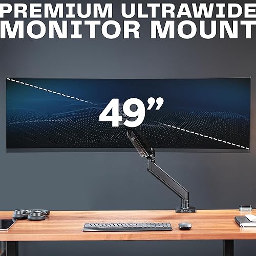 Miniatura 4 de VIVO Brazo de monitor de aluminio resistente de alta calidad con 30 puertos USB se adapta a monitores ultraanchos de hasta 49 pulgadas y 33 libras