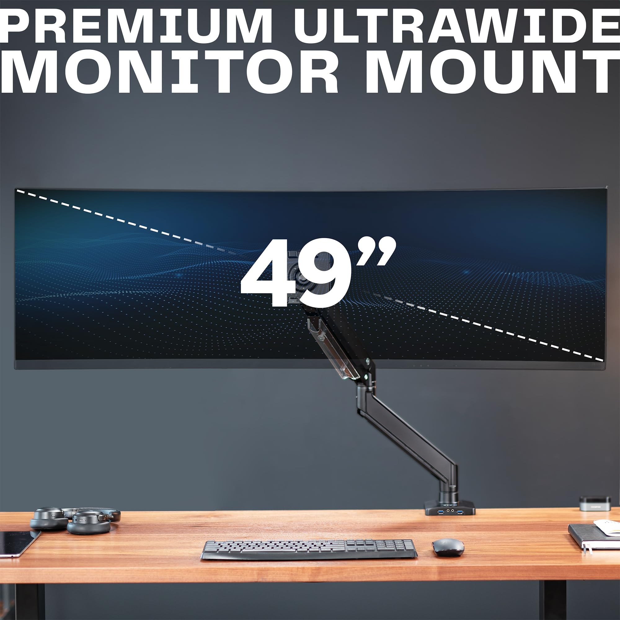 HILLPORT Monitorarm Aus Aluminium – Höhenverstellbar, Bis 20 Kg & 124,5 Cm, Für Ultrabreite Monitore
