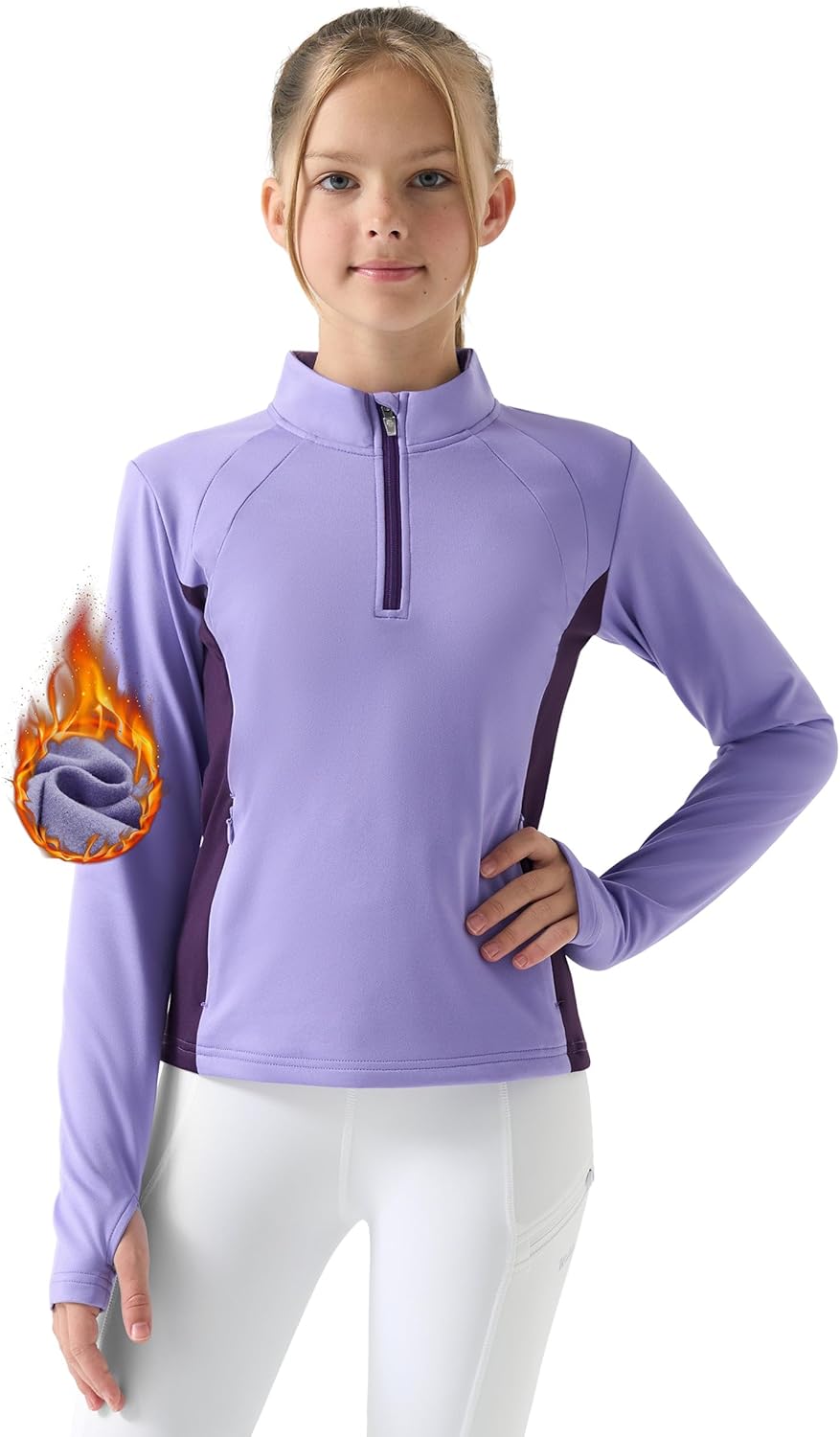 Willit Girls Fleece Long Sleeve Shirts Winter Horse Riding Jacket Half Zip Kids Sweatshirts Thermal Coat