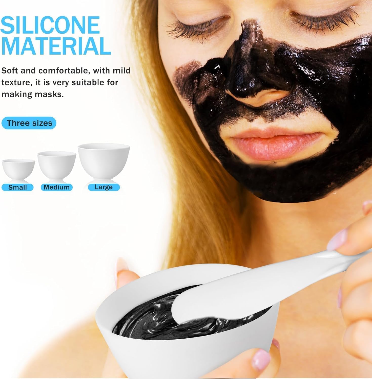 Facial Mask Silicone Bowls 3 Different Sizes Facial Mask Mixing Bowl Set Reusable Stackable Esthetician Tool for Home & Salon- Clay & Mud Mask Bowl 3.23in/3.94in/5.11in