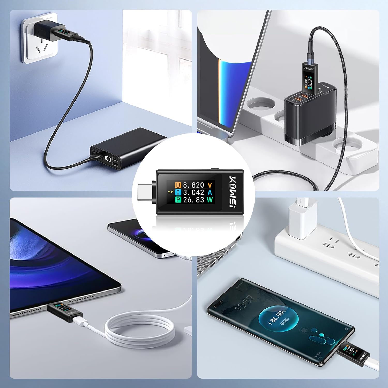 USB C Power Meter Tester, Type-C Fast Charger Detector with Color Display, 360W 30V 12A Digital Multimeter for Power Bank, Phone, Laptop, Charger, Cable Testing