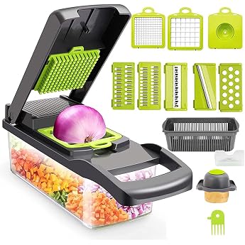 12 in 1 Multifunctional Vegetable Chopper Gadgets Kitchen Accessories Manual Chopper for Home Kitchen Onion Garlic Carrot Potato Fruit Salad Size B