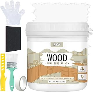 YKF Furniture Paint 16oz 丨Matte Finish Wood Paint for Cabinets, Doors, Tables & Wardrobes丨DIY Projecet for Wood Surface Renovation丨Water-Based, Odorless & No Priming - Indoor/Outdoor Use (White)